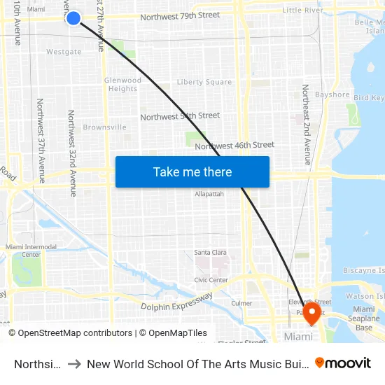 Northside to New World School Of The Arts Music Building map