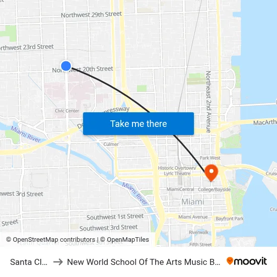 Santa Clara to New World School Of The Arts Music Building map