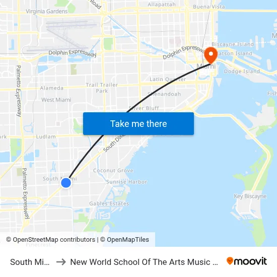 South Miami to New World School Of The Arts Music Building map