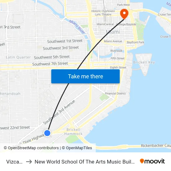 Vizcaya to New World School Of The Arts Music Building map