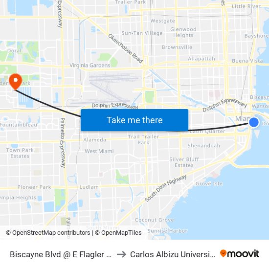 Biscayne Blvd @ E Flagler St to Carlos Albizu University map