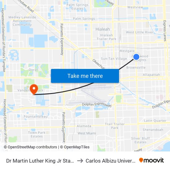 Dr Martin Luther King Jr Station to Carlos Albizu University map