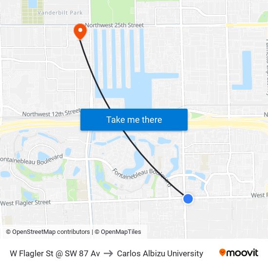 W Flagler St @ SW 87 Av to Carlos Albizu University map