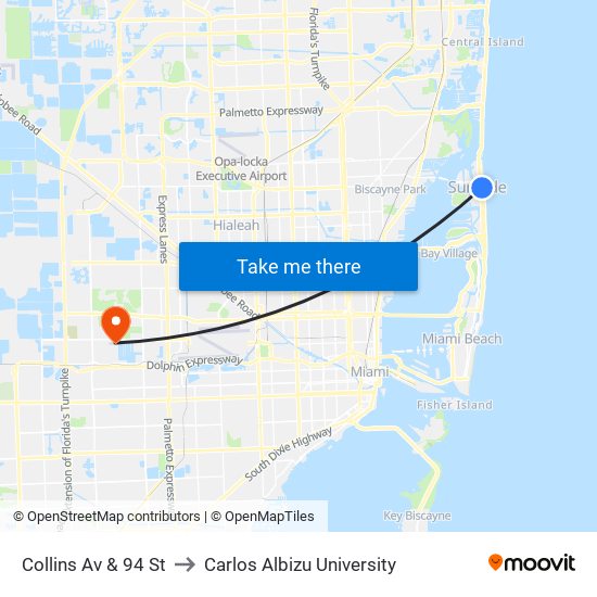Collins Av & 94 St to Carlos Albizu University map