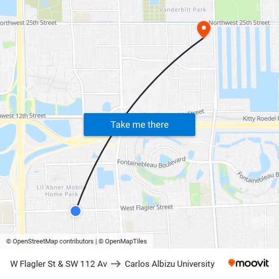 W Flagler St & SW 112 Av to Carlos Albizu University map