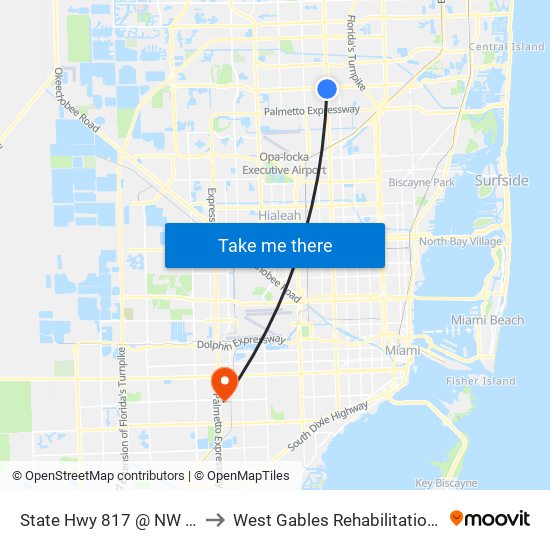 State Hwy 817 @ NW 183rd St to West Gables Rehabilitation Hospital map