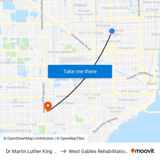 Dr Martin Luther King Jr Station to West Gables Rehabilitation Hospital map
