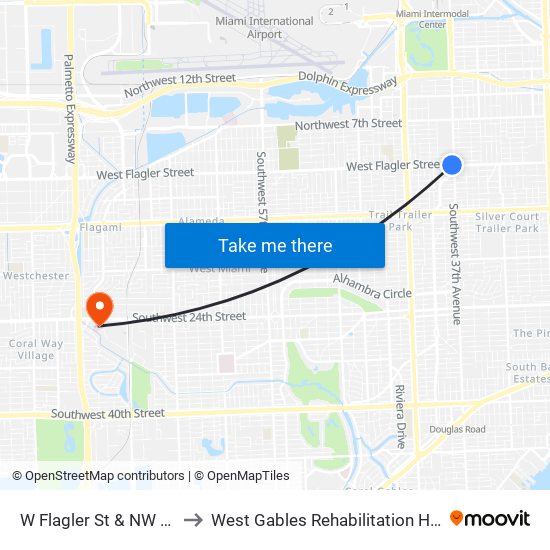 W Flagler St & NW 37 Av to West Gables Rehabilitation Hospital map