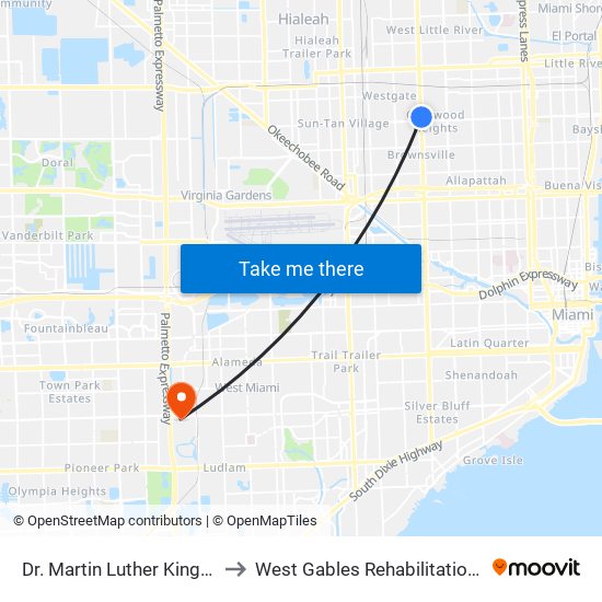 Dr. Martin Luther King Jr. Plaza to West Gables Rehabilitation Hospital map