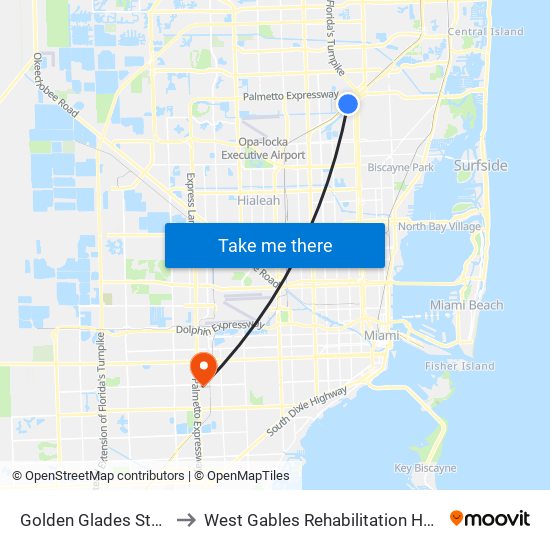 Golden Glades Station to West Gables Rehabilitation Hospital map