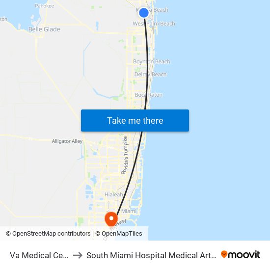 Va Medical Center to South Miami Hospital Medical Arts Bldg map