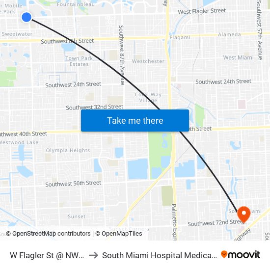 W Flagler St @ NW 107 Av to South Miami Hospital Medical Arts Bldg map