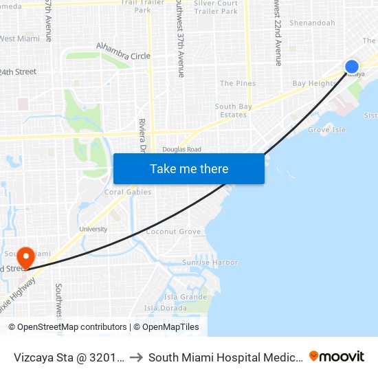 Vizcaya Sta @ 3201 SW 1 Av to South Miami Hospital Medical Arts Bldg map