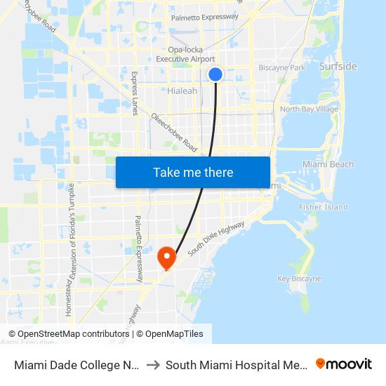 Miami Dade College North Campus to South Miami Hospital Medical Arts Bldg map