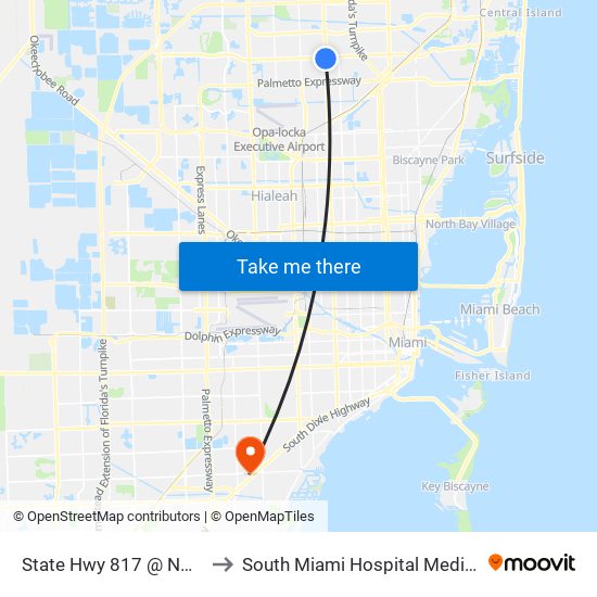 State Hwy 817 @ NW 183rd St to South Miami Hospital Medical Arts Bldg map