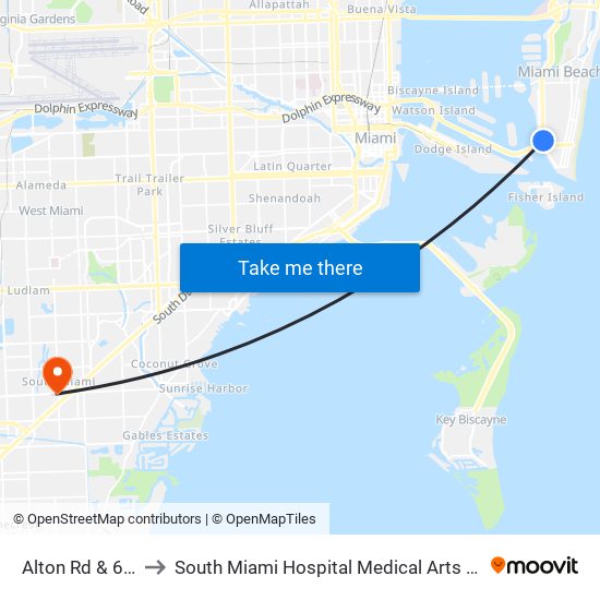 Alton Rd & 6 St to South Miami Hospital Medical Arts Bldg map