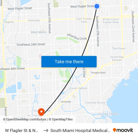 W Flagler St & NW 37 Av to South Miami Hospital Medical Arts Bldg map