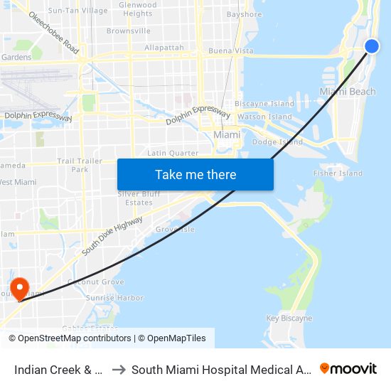 Indian Creek & 43 St to South Miami Hospital Medical Arts Bldg map