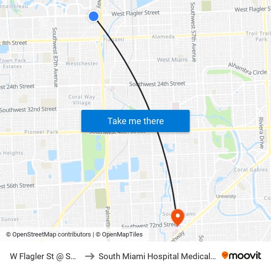 W Flagler St @ SW 78 Pl to South Miami Hospital Medical Arts Bldg map