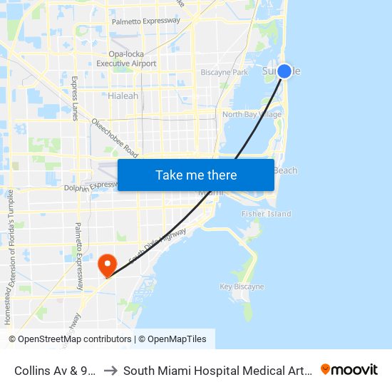 Collins Av & 94 St to South Miami Hospital Medical Arts Bldg map