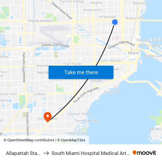 Allapattah Station to South Miami Hospital Medical Arts Bldg map