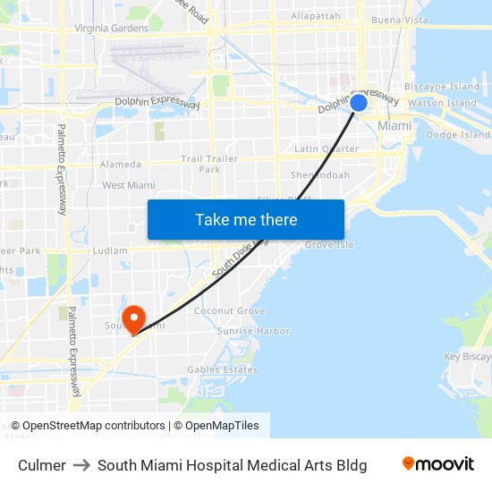 Culmer to South Miami Hospital Medical Arts Bldg map