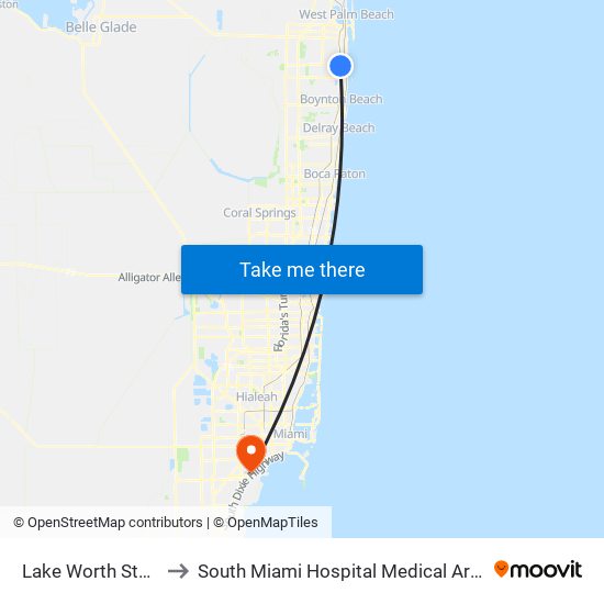 Lake Worth Station to South Miami Hospital Medical Arts Bldg map