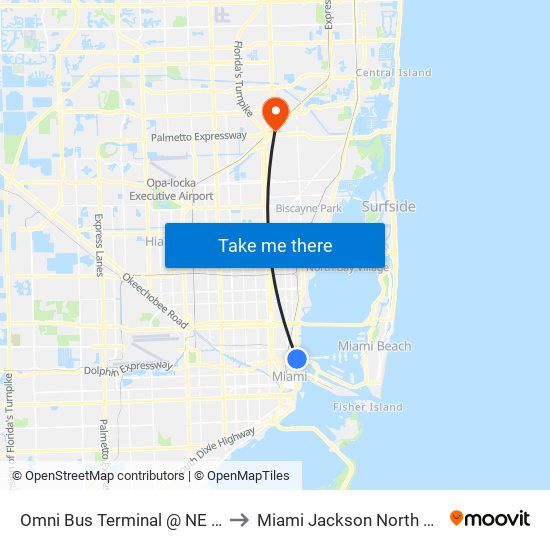 Omni Bus Terminal @ NE 15 St/Biscayne to Miami Jackson North Medical Center map