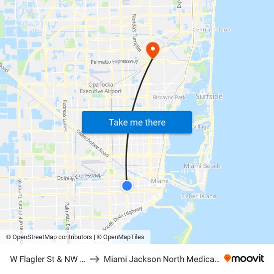 W Flagler St & NW 27 Av to Miami Jackson North Medical Center map