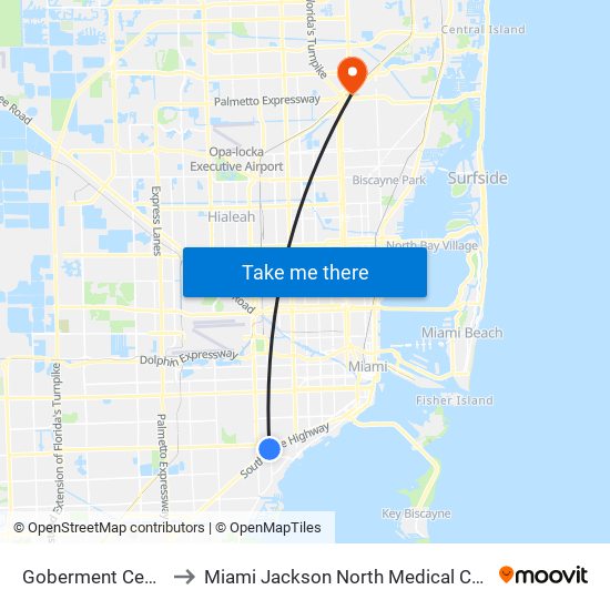 Goberment Center to Miami Jackson North Medical Center map