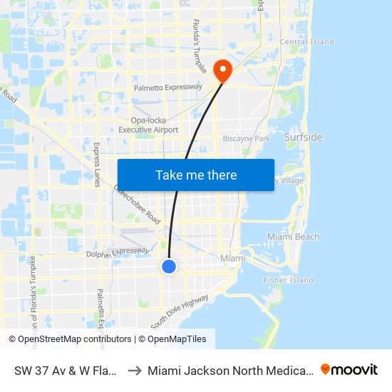 SW 37 Av & W Flagler St to Miami Jackson North Medical Center map