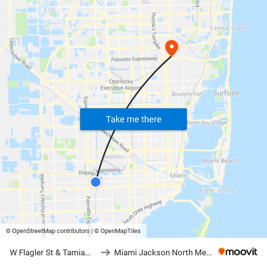 W Flagler St & Tamiami Canal Rd to Miami Jackson North Medical Center map