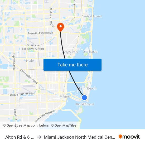 Alton Rd & 6 St to Miami Jackson North Medical Center map