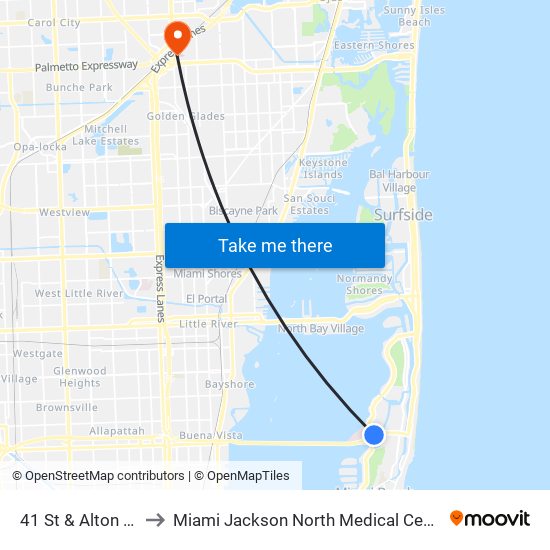 41 St & Alton Rd to Miami Jackson North Medical Center map