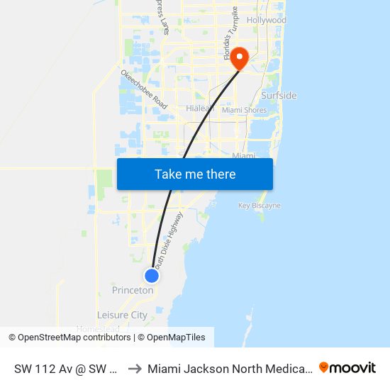 SW 112 Av @ SW 211 St to Miami Jackson North Medical Center map