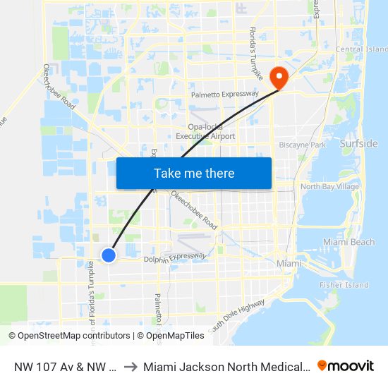 NW 107 Av & NW 14 St to Miami Jackson North Medical Center map