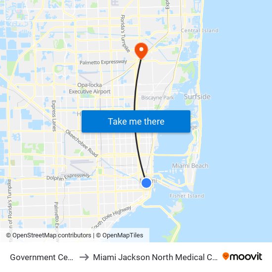 Government Center to Miami Jackson North Medical Center map