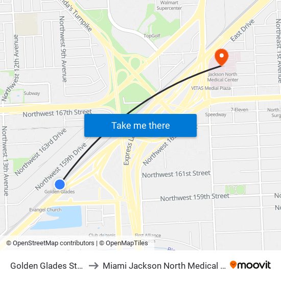 Golden Glades Station to Miami Jackson North Medical Center map