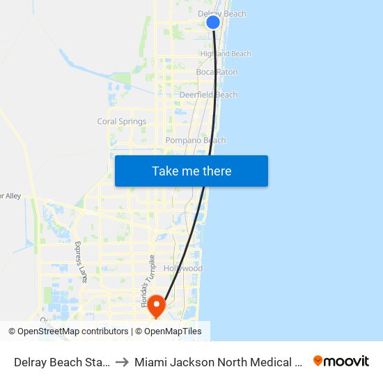 Delray Beach Station to Miami Jackson North Medical Center map