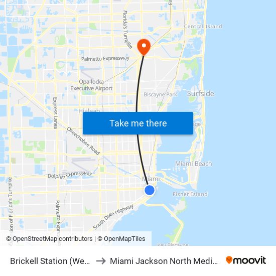 Brickell Station (West Side) to Miami Jackson North Medical Center map