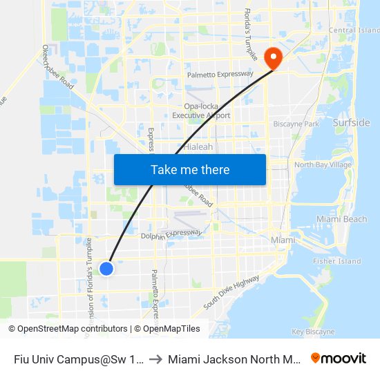 Fiu Univ Campus@Sw 107 Av-17 St to Miami Jackson North Medical Center map