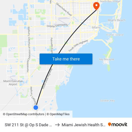 SW 211 St @ Op S Dade Govt Ctr to Miami Jewish Health Systems map