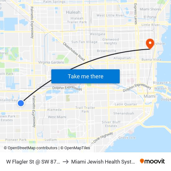 W Flagler St @ SW 87 Av to Miami Jewish Health Systems map
