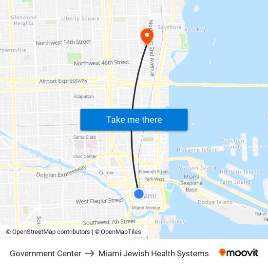 Government Center to Miami Jewish Health Systems map