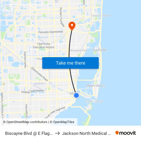 Biscayne Blvd @ E Flagler St to Jackson North Medical Center map