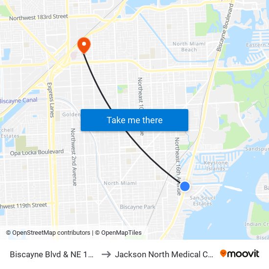 Biscayne Blvd & NE 123 St to Jackson North Medical Center map