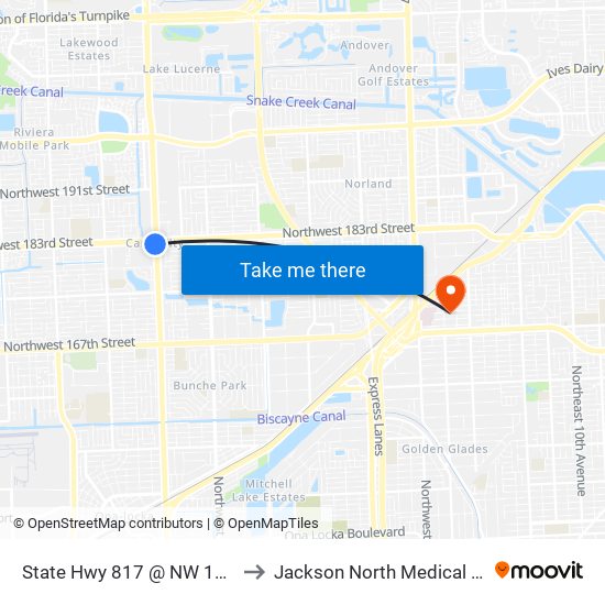 State Hwy 817 @ NW 183rd St to Jackson North Medical Center map