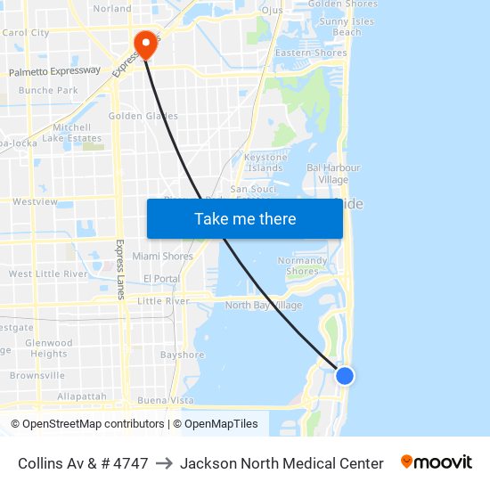 Collins Av & # 4747 to Jackson North Medical Center map