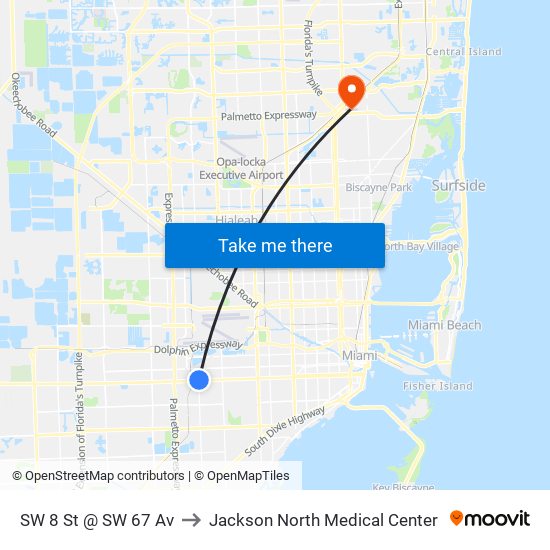 SW 8 St @ SW 67 Av to Jackson North Medical Center map