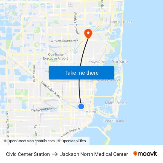 Civic Center Station to Jackson North Medical Center map
